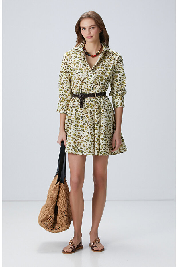Yeşil Leopar Desenli Elbise - 1