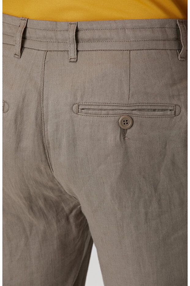Bej Keten Pantolon - 5