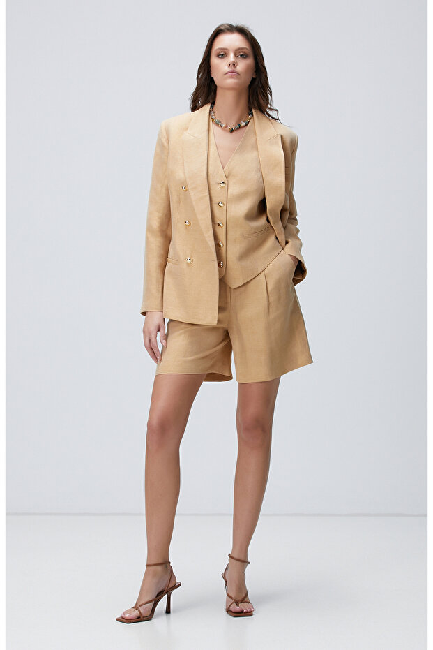 Limited Açık Bej Keten Karışımlı Şort - 2