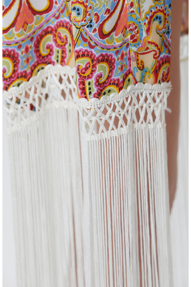 Bej Püsküllü Desenli Kaftan - 6