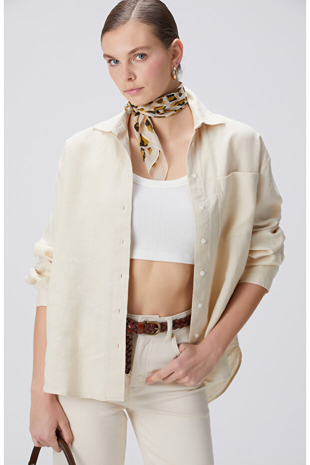 Bej Keten Gömlek - 1