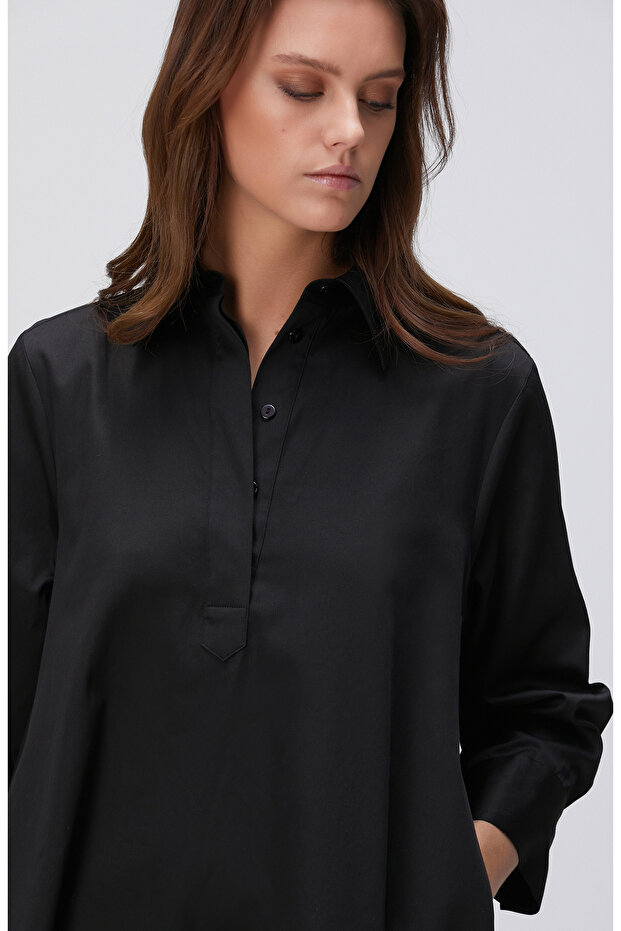 Siyah Mini Gömlek Elbise - 2