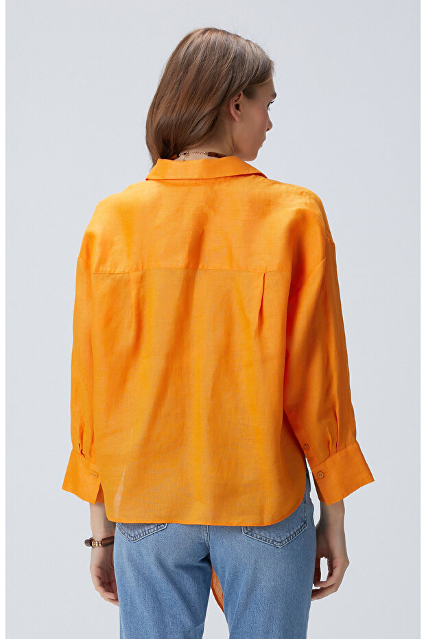 Turuncu Keten Gömlek - 5
