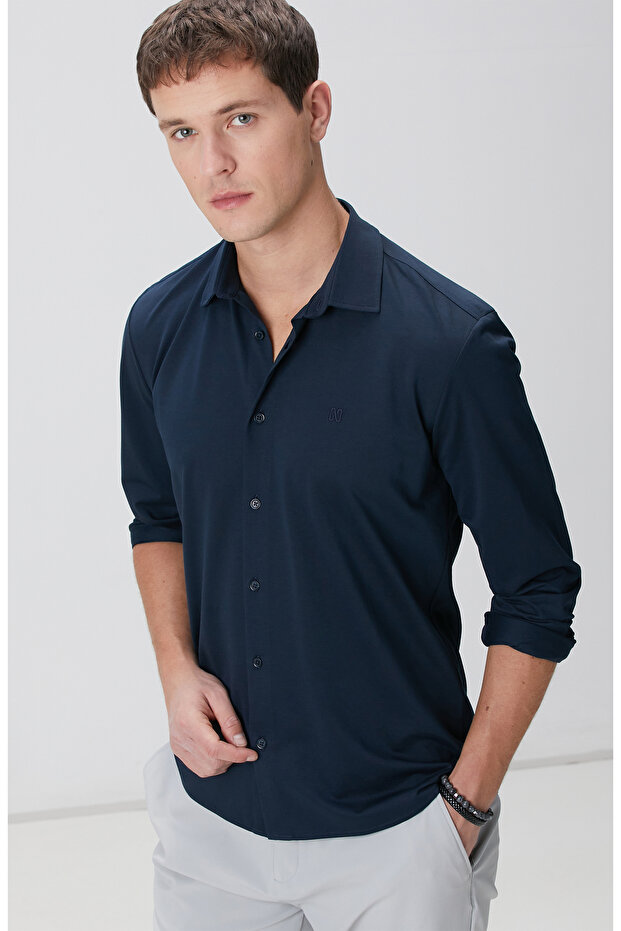 Lacivert Örme Gömlek - 2