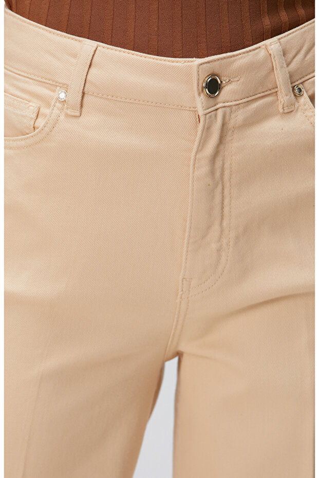 Bej Denim Pantolon - 5