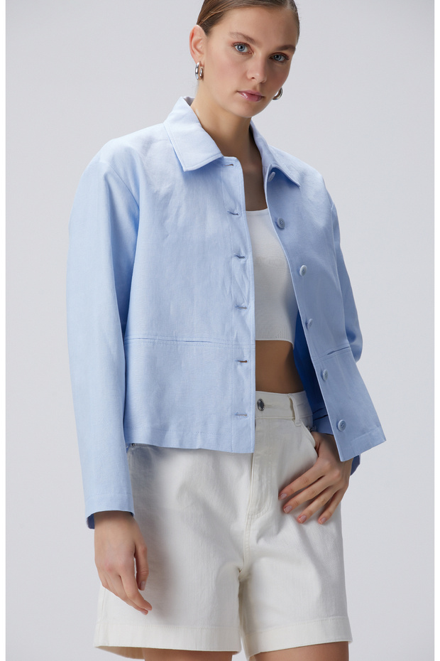 Açık Mavi Keten Ceket - 1