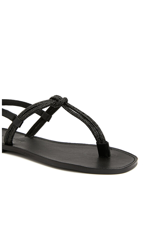 Siyah Kadın Deri Sandalet - 6