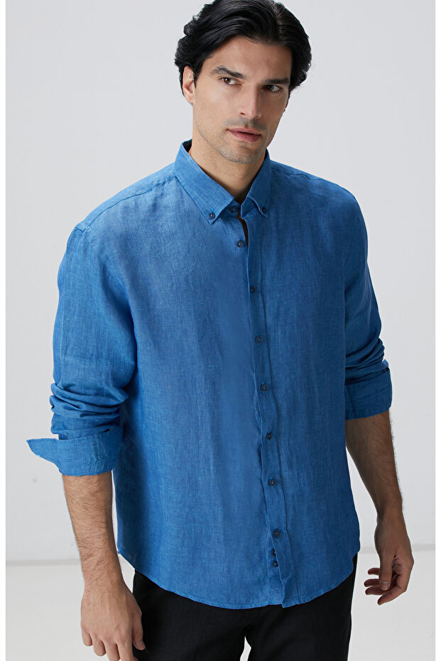 Turkuaz Keten Gömlek - 2