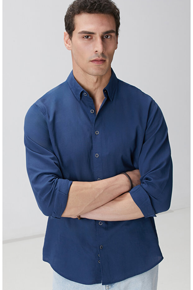 Indigo Mikro Desenli Gömlek - 2
