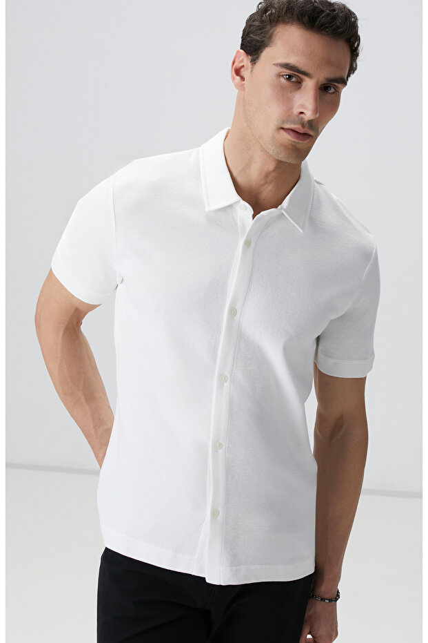 Kırık Beyaz Jakarlı Gömlek - 2