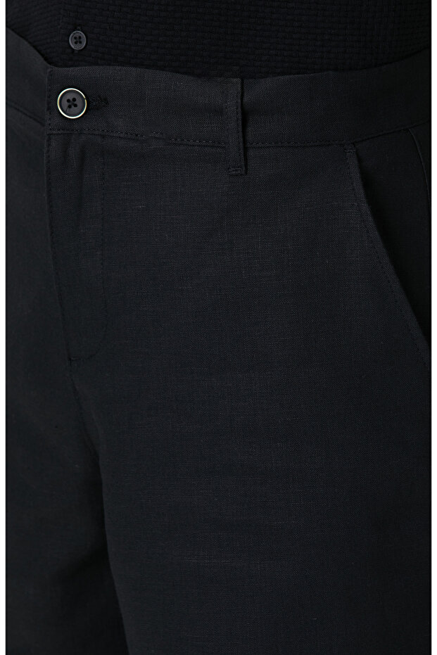 Siyah Keten Chino Şort - 4