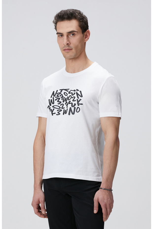 Kırık Beyaz Network Baskılı Örme T-shirt - 4