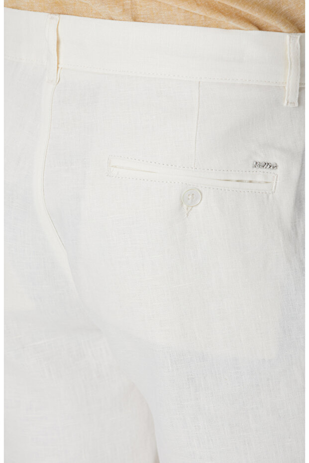 Ekru Keten Chino Şort - 5