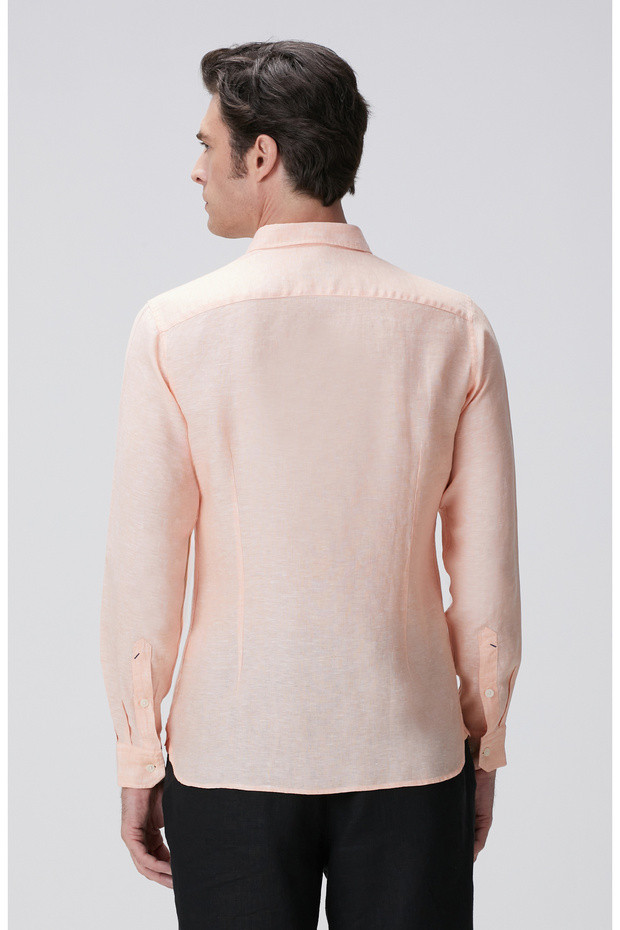 Turuncu Keten Gömlek - 5