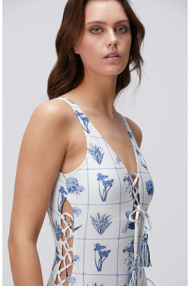 Ekru Çiçek Desenli Mayo - 2