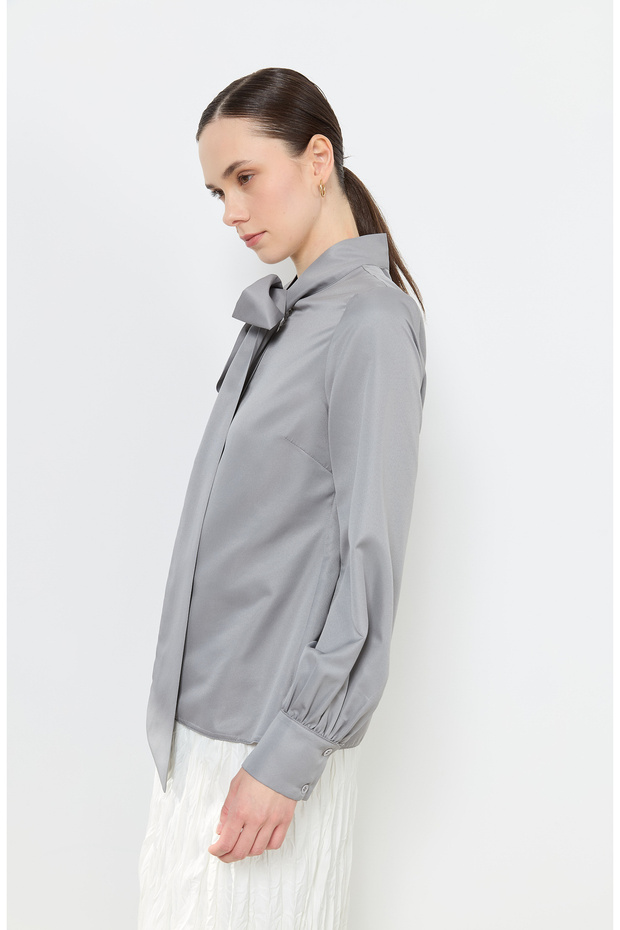 Fiyonklu Basic Gömlek Gri - 4