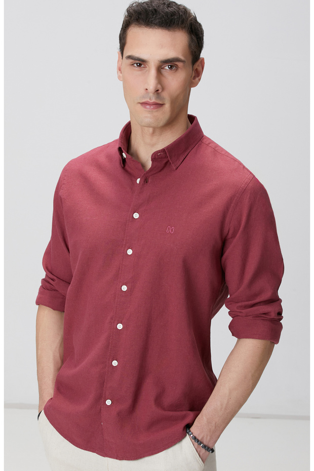 Bordo Keten Gömlek - 2