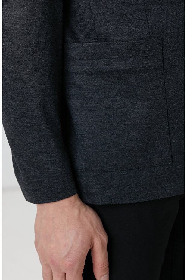 Antrasit Yün Karışımlı Örme Ceket - 7