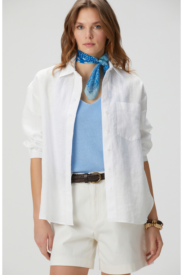 Beyaz Keten Gömlek - 1