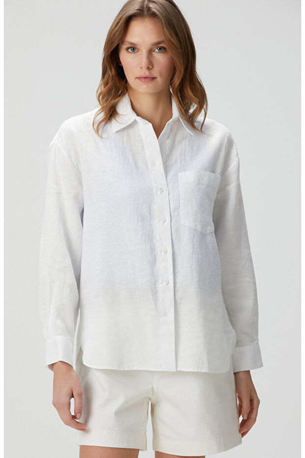 Beyaz Keten Gömlek - 5