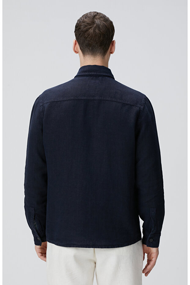 Lacivert Keten Dış Gömlek - 5
