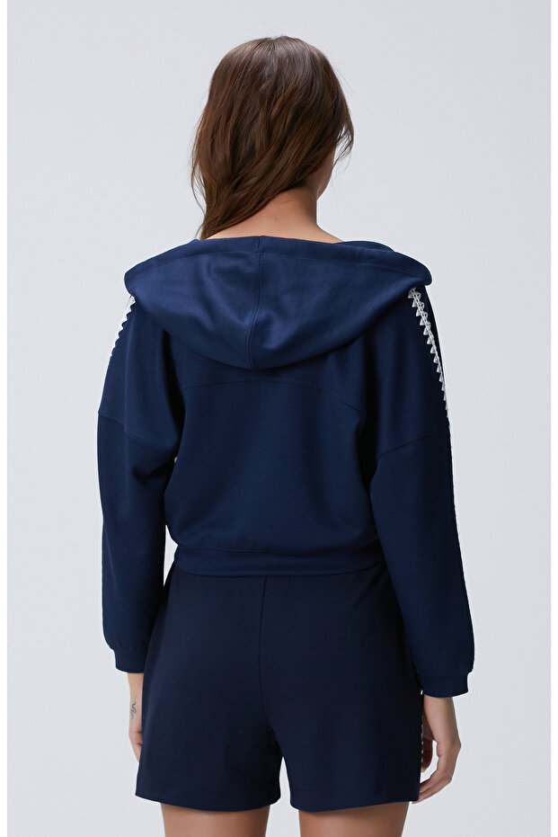 Lacivert Crop Sweatshirt - 5