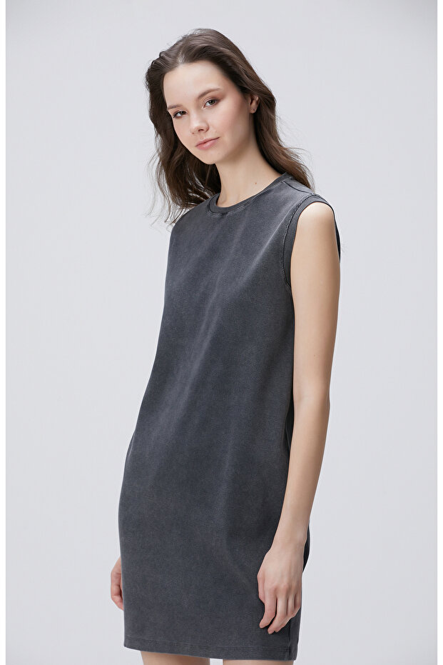 Antrasit Diz Boy Elbise - 3