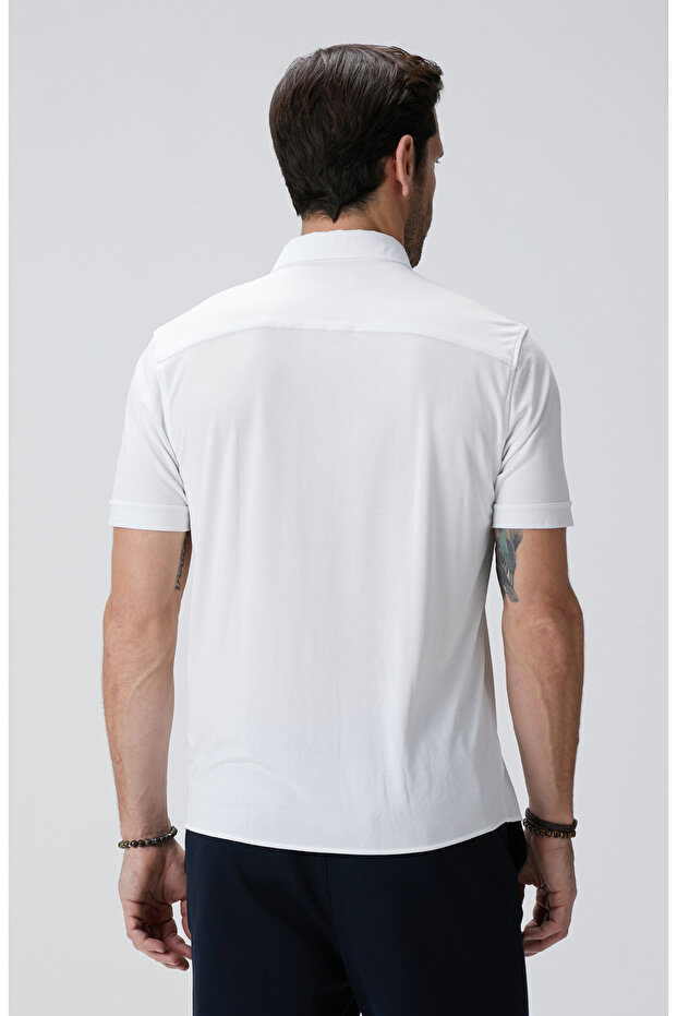 Beyaz Kısa Kol Örme Gömlek - 6