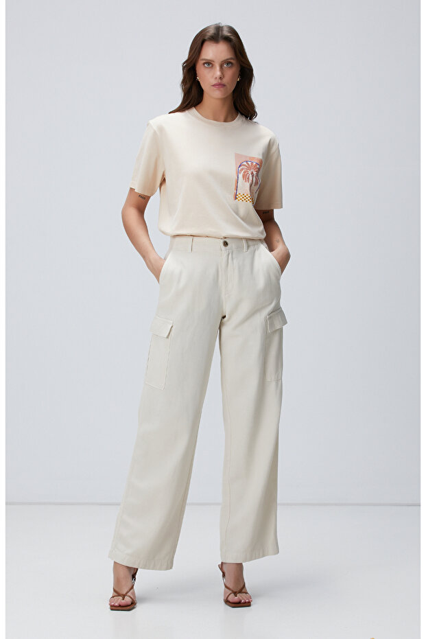 Bej Baskılı T-shirt - 3