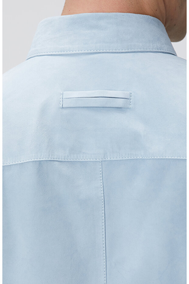 Açık Mavi Süet Mont - 7