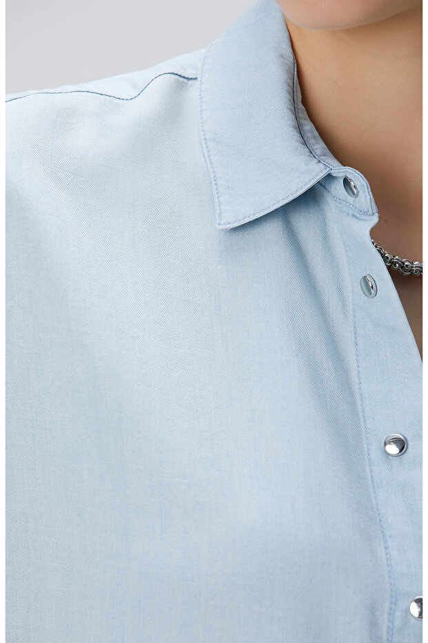 Açık  Mavi  Denim Gömlek - 6