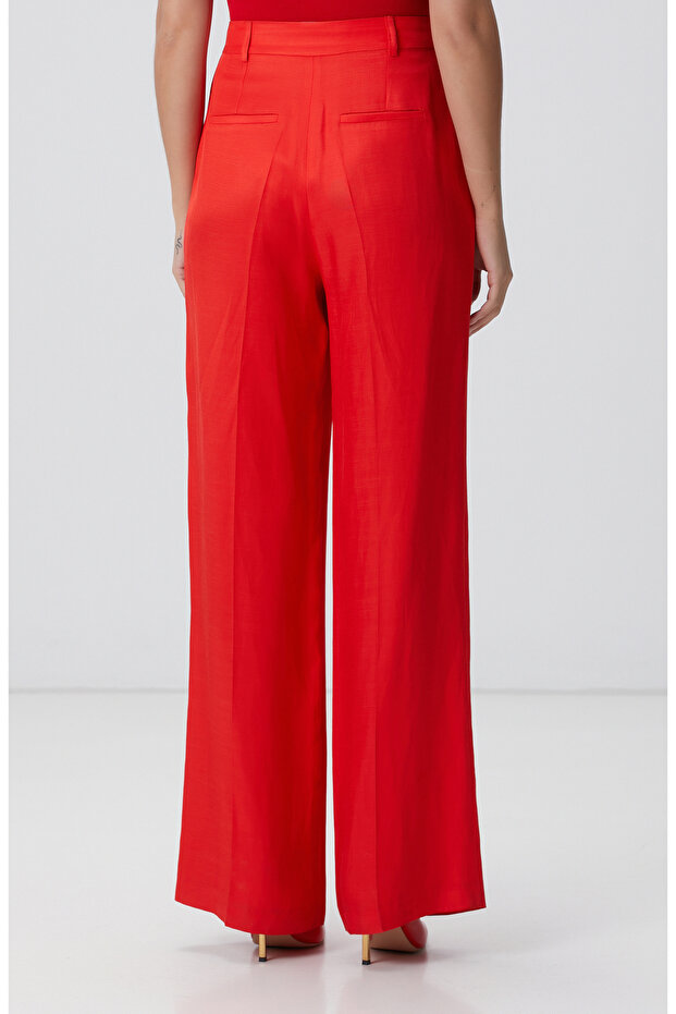 Kırmızı Keten Pantolon - 4