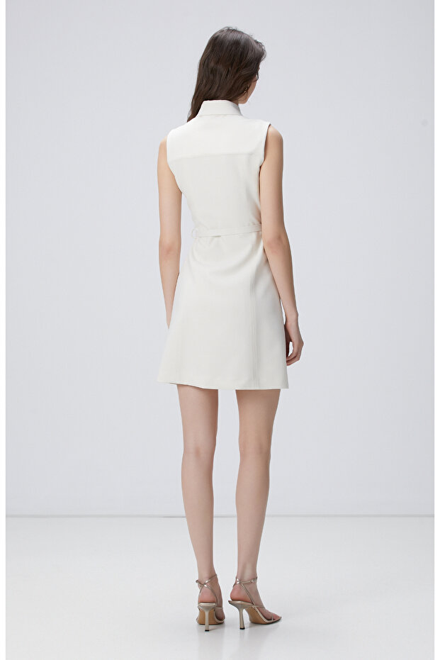Kırık Beyaz Mini Elbise - 5