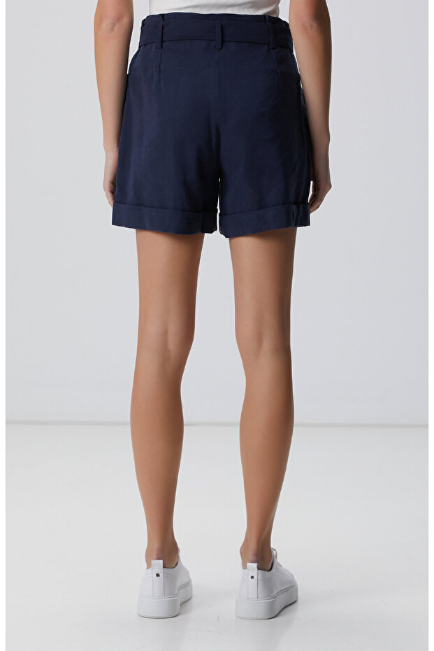 Lacivert Diyagonal Desenli Kısa Şort - 4