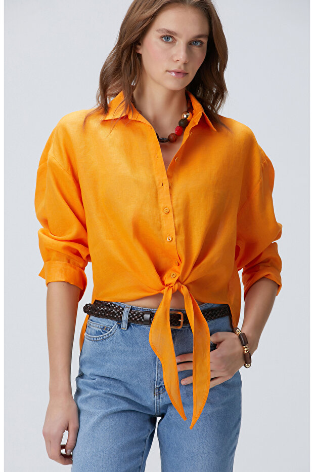 Turuncu Keten Gömlek - 1