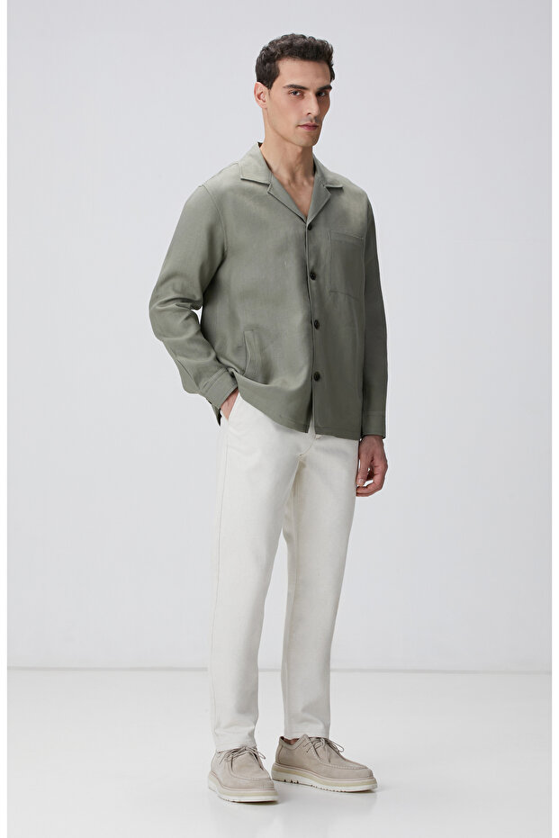 Haki Keten Dış Gömlek - 3