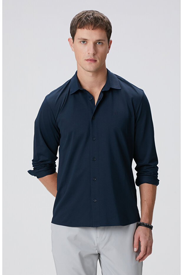 Lacivert Örme Gömlek - 1