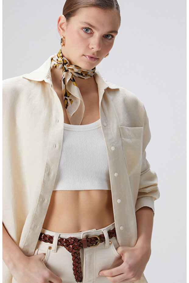 Bej Keten Gömlek - 2