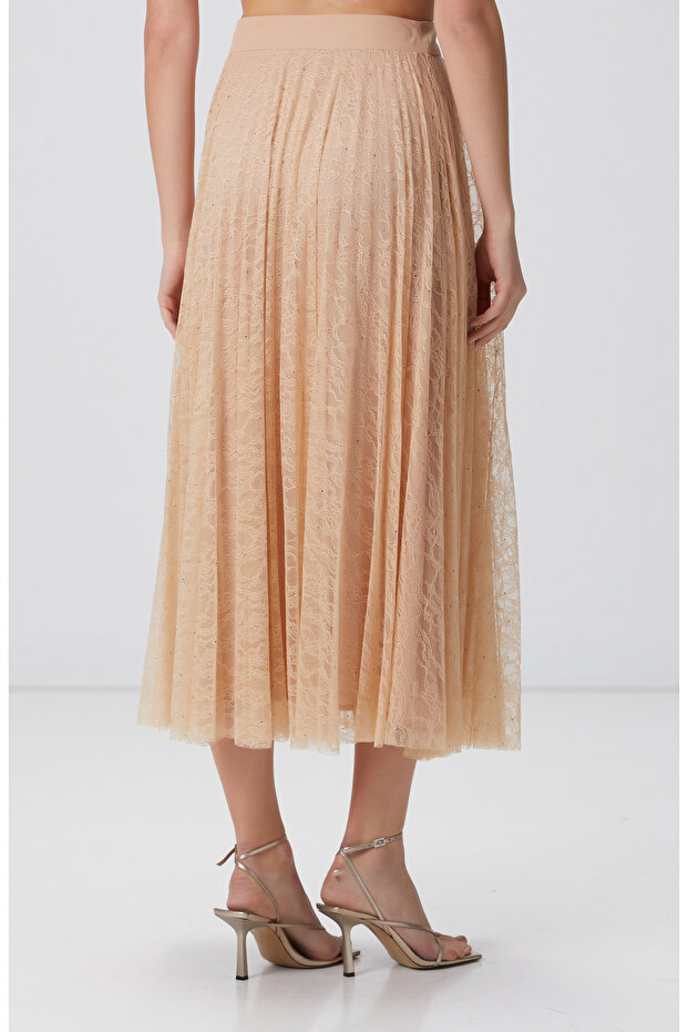 Limited Bej Midi Dantel Etek - 5