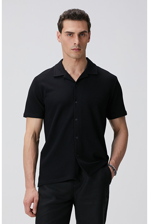 Siyah Örme Gömlek - 1