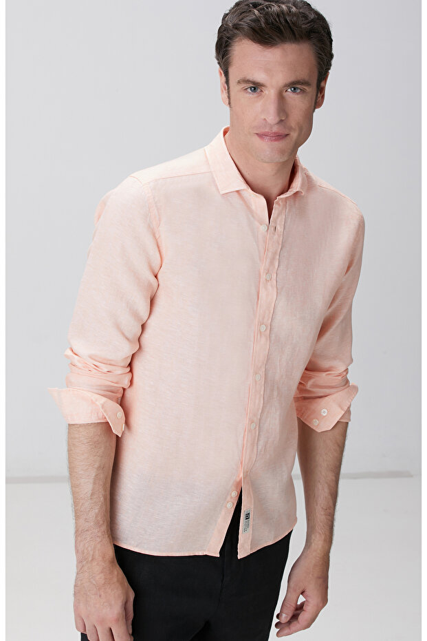 Turuncu Keten Gömlek - 2