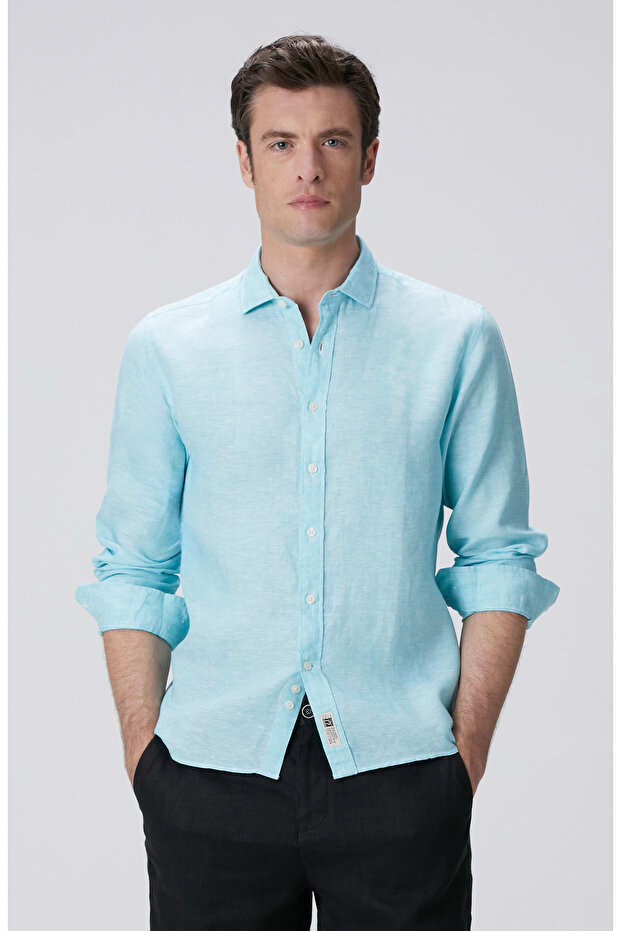 Su Yeşili Keten Gömlek - 1