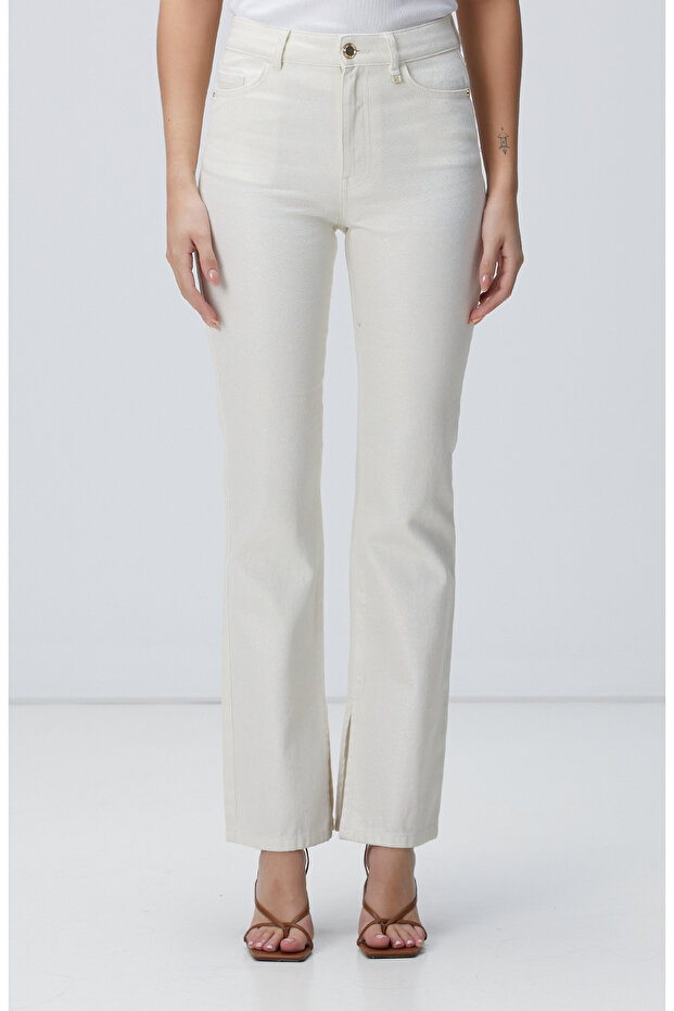 Ekru Simli Denim Pantolon - 2