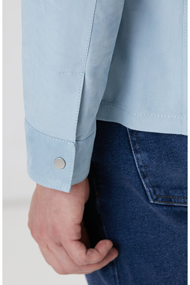 Açık Mavi Süet Mont - 8