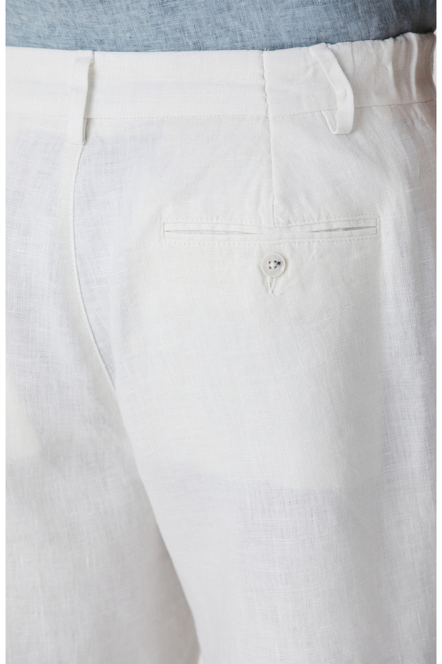 Kırık Beyaz Keten Şort - 5