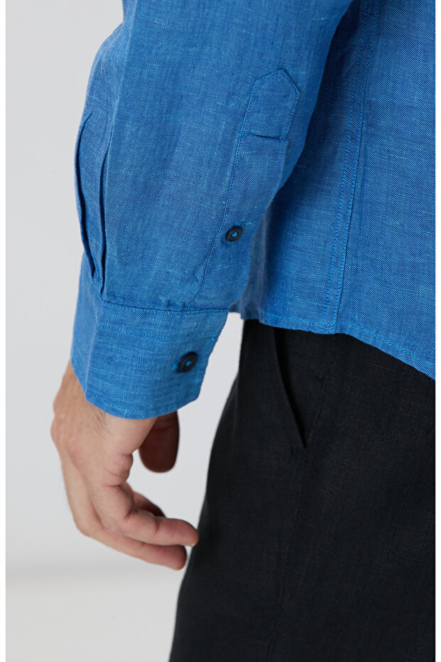 Turkuaz Keten Gömlek - 7