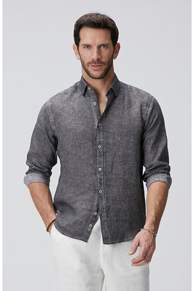 Antrasit Keten Gömlek - 2
