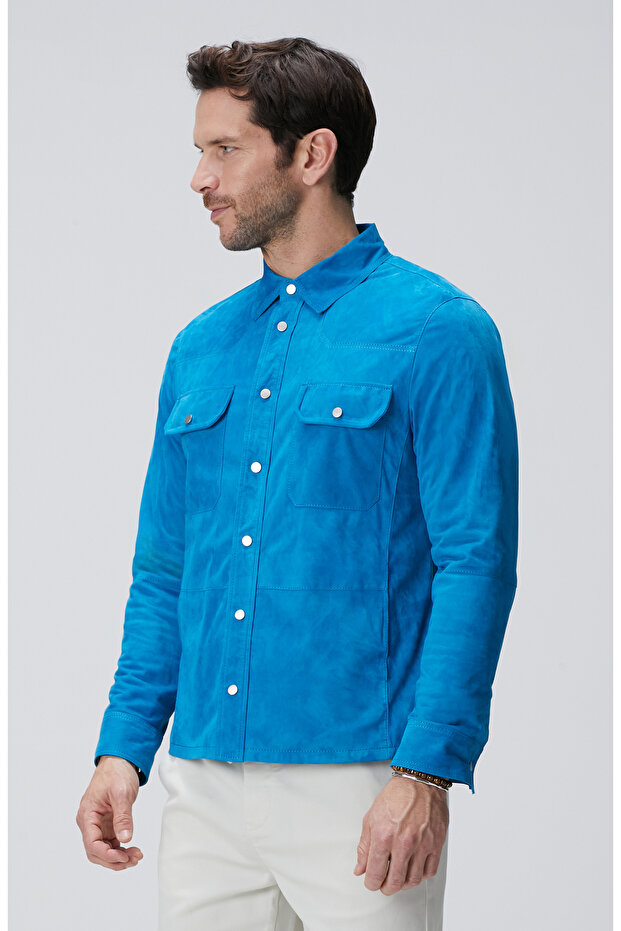 Parlement Mavi Süet Mont - 4