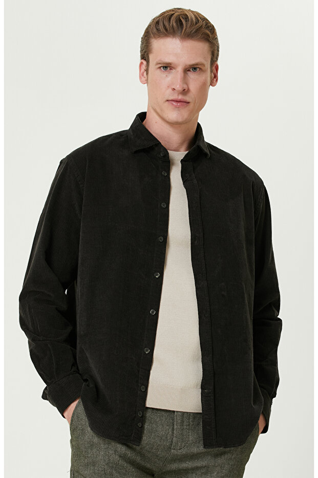 Haki Fitilli Kadife Gömlek - 2