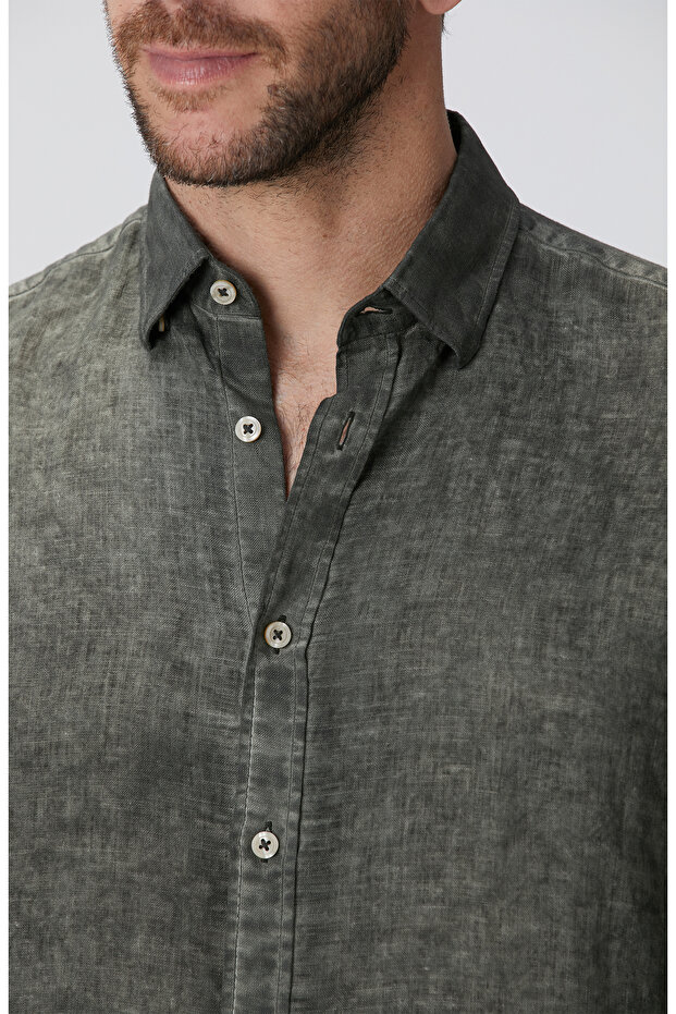 Haki Keten Gömlek - 6